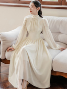 法式复古连衣裙高级感2024春季白色雪纺绝美超仙飘逸大摆长裙