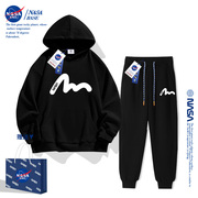 NASA男童连帽卫衣套装秋款2023冬季加绒儿童女童运动服两件套