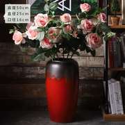 高档景德镇欧式陶瓷落地花瓶大红色干花花瓶现代简约中式客厅插花