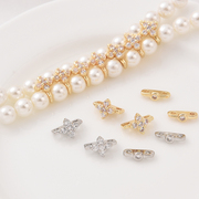 14k包金锆石微镶双排珍珠，手链隔珠手工，diy项链配饰两排装饰扣材料