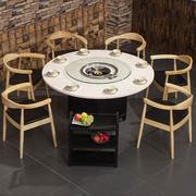 大理石火锅桌子电磁炉一体长方形饭店无烟火锅餐桌椅组合圆形商用