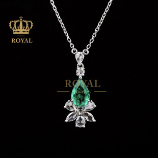 royal珠宝0.61ct祖母绿项链女钻石，18k金镶嵌(金镶嵌)优雅水滴锁骨链日常款
