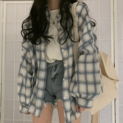 防晒衣女款长袖格子衬衫薄外套夏季韩版大码宽松防紫外线开衫