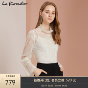 La Koradior拉珂蒂法式长袖蕾丝套头衬衫气质雪纺衫秋季
