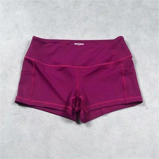 外贸瑜伽女短裤，速干健身弹力紧身大码三分粉红裤黑蓝紫色