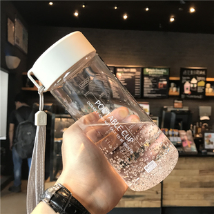 韩版运动简约塑料水杯，男女学生便携防漏情侣，创意清新透明随手杯子