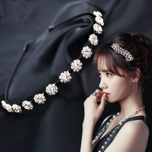 韩版水钻珍珠蝴蝶结细发箍韩国水晶，领结兔耳朵发夹发卡头箍发饰品