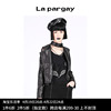 lapargay纳帕佳2023秋冬女式黑色，短款长袖皮衣外套设计感上衣