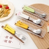 便携餐具木筷子勺子叉不锈钢叉子套装儿童收纳盒筷子学生青蛙