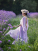 理想三旬女装法式复古蕾丝拼接氛围感紫色仙气连衣裙长森系轻婚纱