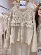 春秋季女装韩版宽松显瘦甜美针织，蕾丝拼接外套高级感名媛毛衣开衫