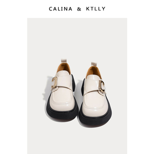 calina&ktlly厚底白色，英伦法式玛丽珍乐福，鞋小皮鞋2022女秋冬