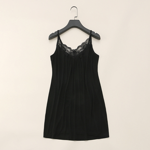 32011美国单~亲肤粘纤性感蕾丝V领黑色修身吊带连衣裙睡裙女0.15
