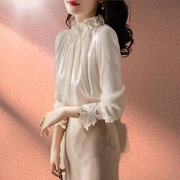 杭州白色真丝衬衫女士，长袖初春装长袖洋气小衫衬衣，桑蚕丝上衣