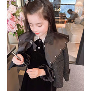 韩国女童小香风羽绒服冬季洋气公主90白鸭绒名媛黑色加厚毛呢外套
