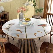 中式圆形餐桌桌面保护垫，防水防油防烫印花软玻璃垫子小圆茶几桌布