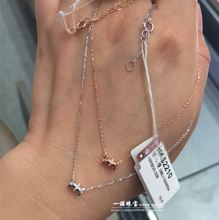香港六福珠宝18k玫瑰金白金小蛮腰项链一体套链钻石项链