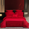新婚庆(新婚庆)床上用品，四件套大红色全棉纯棉绣花被套，床单式婚嫁高档床品