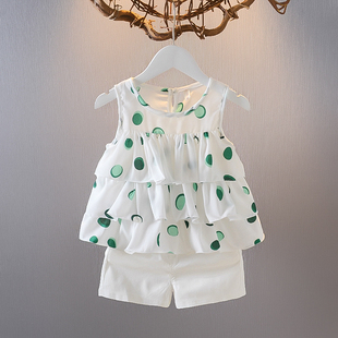 夏季女宝宝背心裙套装1-3岁女童圆点两件套韩版2婴儿夏天衣服