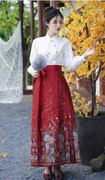 新中式改良汉服红h色马面裙两件套秋冬大码新娘回门服敬酒订婚裙