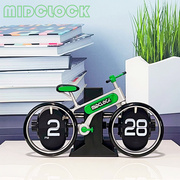 创意自行车翻页时钟家用桌面，个性单车造型翻页钟时尚(钟时尚)装饰座钟