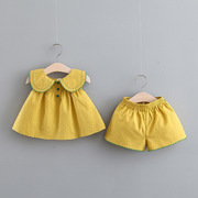 宝宝夏季洋气套装1-3岁婴儿，周岁衣服2小女童，可爱娃娃衫短裤两件套