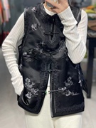 2022冬中国风中式盘扣唐装马甲蕾丝刺绣夹棉袄外套女