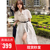 韩国fletta长裙法式气质，高腰裙子镂空刺绣，蕾丝短袖白色连衣裙女夏