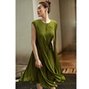 高级感绿色雪纺连衣裙2024女夏薄款气质梨型身材显瘦a字长裙