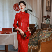 红色新娘敬酒服回门装2024年日常可穿气质高端显瘦连衣裙优雅