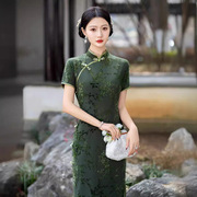 2024春夏草绿色复古国风气质款改良旗袍老上海修身日常连衣裙