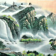 小六尺聚宝盆春景横幅，国画山水画青绿字画，手绘装饰风水客厅办