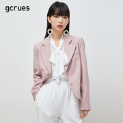 gcrues时尚粉色西装减龄炸街2024秋百搭韩版外套女小个子短款
