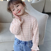 2021春装女童长袖t恤蕾丝，立领韩版小儿童装，女宝宝洋气上衣潮t