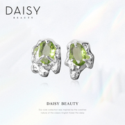 DAISY BEAUTY简约耳钉女S925银橄榄绿宝石耳环高级小众饰品