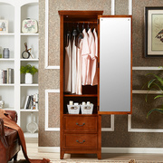 美式实木单门衣柜60cm宽小户型家用卧室，储物柜入户带镜子小挂