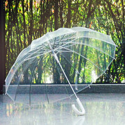 个性白色塑料16骨男女，复古透明雨伞长柄透明伞自动广告伞创意雨伞