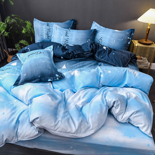 北欧风蓝色夜空四件套，1.5m1.8米床上用品学生，宿舍床单被套三件套4