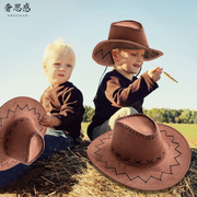 儿童西部牛仔草帽骑士，帽子男女士夏天遮阳帽，休闲鸡皮绒牛仔帽表演