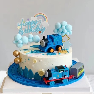 托马斯蛋糕装饰摆件电动轨道蓝色火车头装饰男孩儿童生日烘焙插件