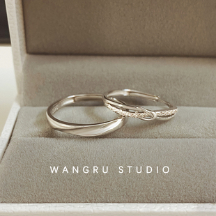 wangru往如繁星对戒纯银情侣，戒指女小众，设计一对轻奢高级感礼物