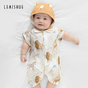 LEMISHUE乐咪鼠婴儿外出服夏季薄款新生儿衣服夏天短袖宝宝连体衣