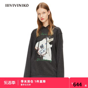 IIIVIVINIKO胶囊系列主题印花羊毛呢连帽卫衣女W215003317A