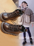 女童马丁靴2024女童走秀靴子，秋冬男童短靴黑色，百搭中大童棉靴