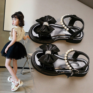 珍珠公主单鞋2024夏季女孩凉鞋蝴蝶结优雅甜美儿童表演鞋子