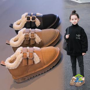 女童棉鞋2023秋冬小女孩毛毛鞋复古加绒豆豆鞋平底低帮保暖鞋