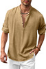 mencottonandlinenshirt外贸，纯色简约圆领套头，棉麻衬衣男