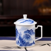 景德镇手绘茶杯陶瓷家用带盖青花瓷大容量带盖水杯办公室泡茶杯