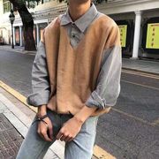 假两件毛衣男秋季港风薄款衬衫领bf韩版chic外套上衣学生针织衫潮