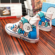 人本联名款小蓝和他的朋友2022春季卡通小人涂鸦帆布鞋学生鞋